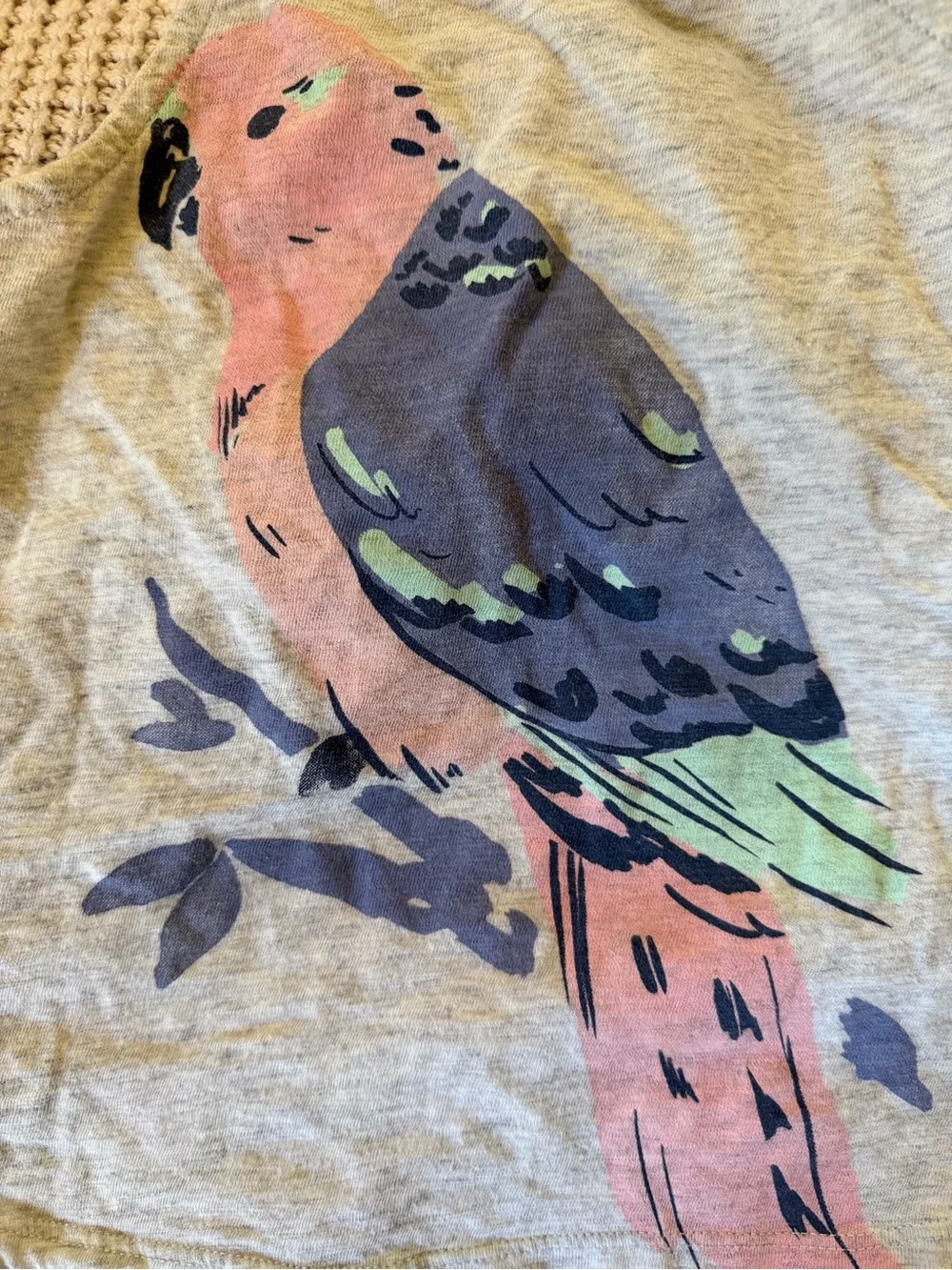 Old Navy Gray Tank with Pink and Green Parrot Graphic